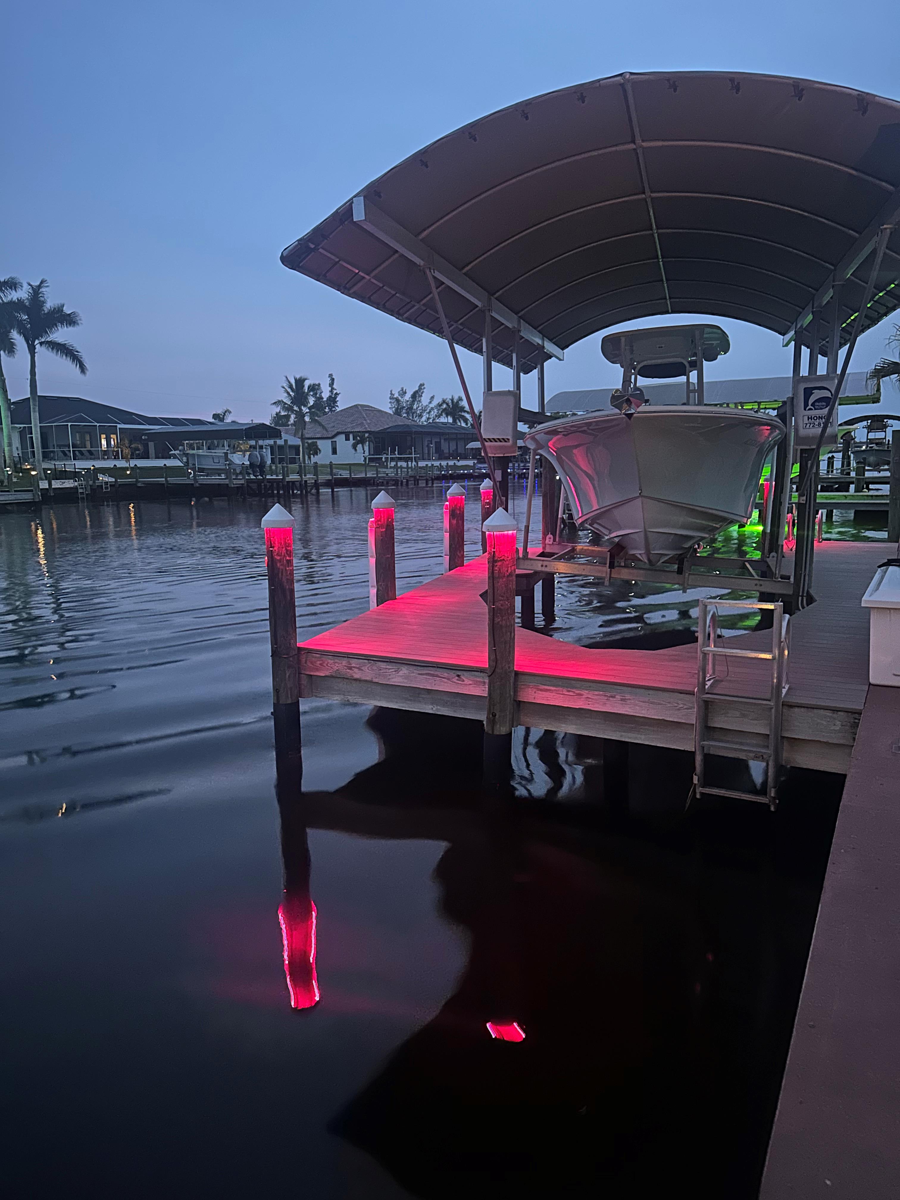 modern outdoor dock lighting system enhancing waterfront backyard and entertaining space in Fort Myers Florida